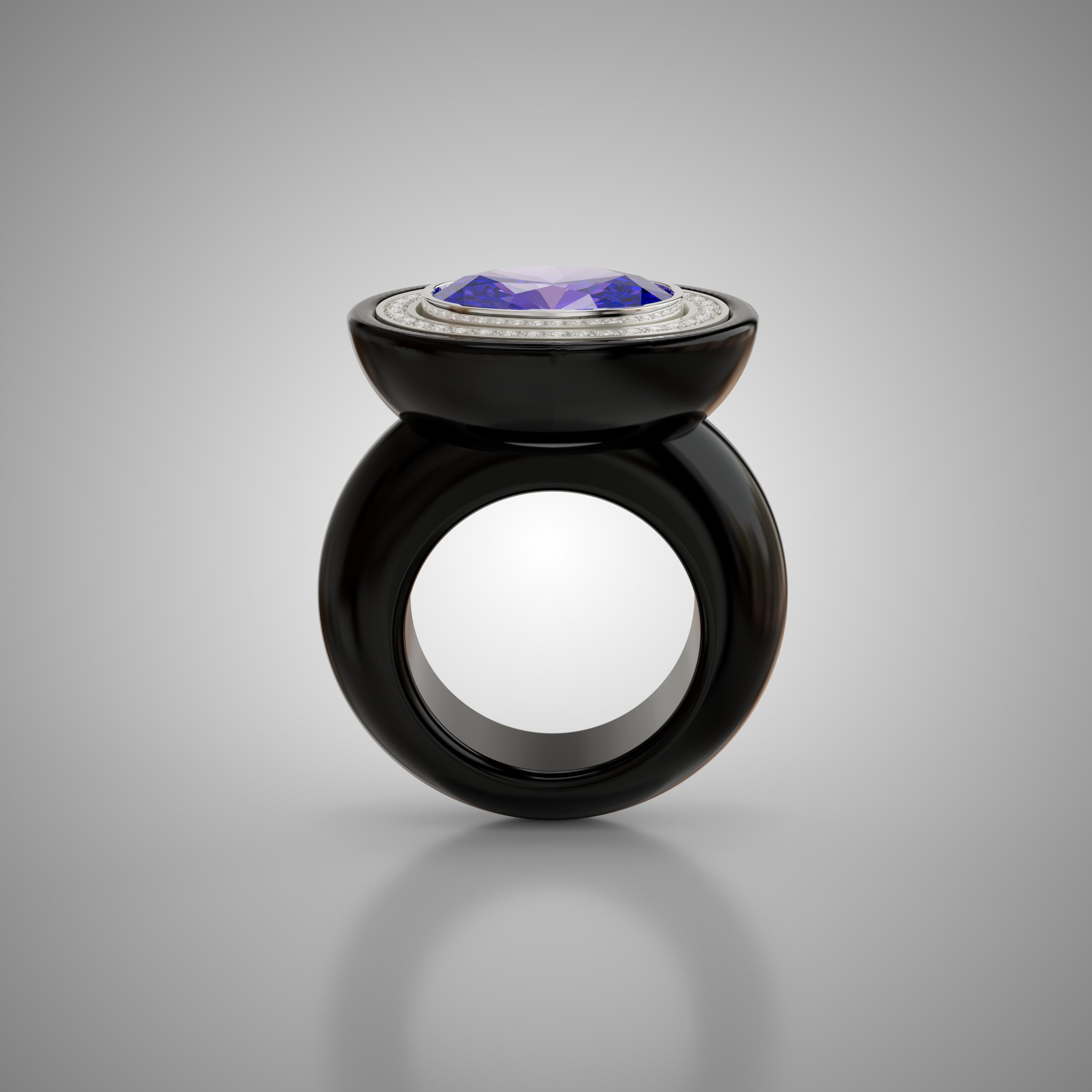 Ebony &amp; Diamond Oval Cocktail Ring