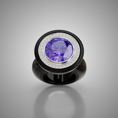 Ebony &amp; Diamond Round Cocktail Ring