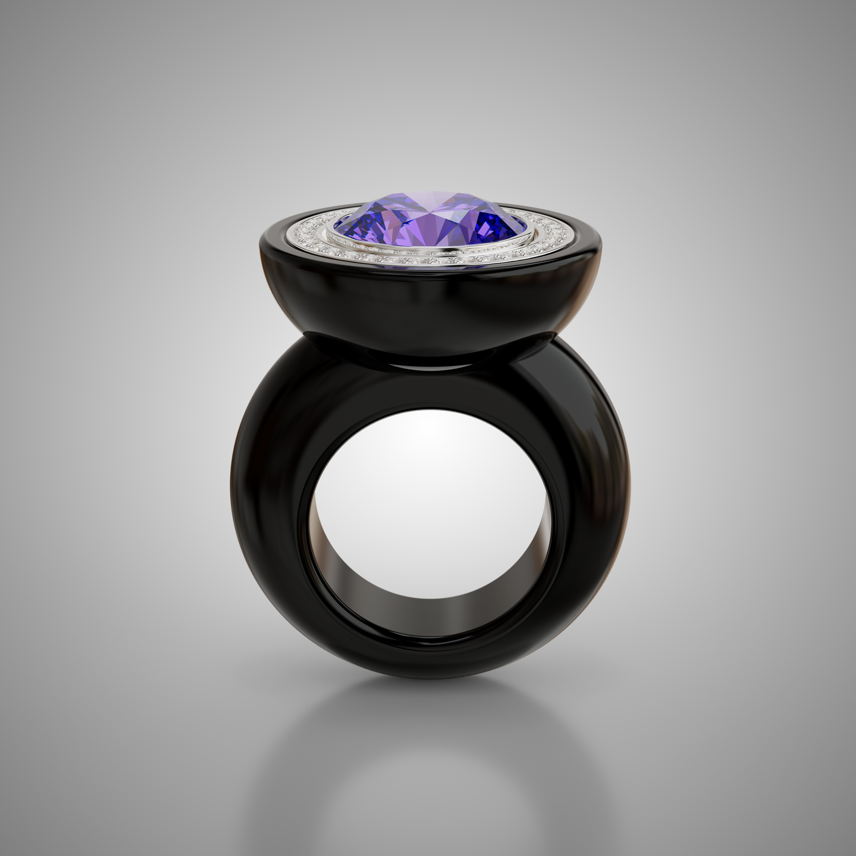 Ebony &amp; Diamond Round Cocktail Ring