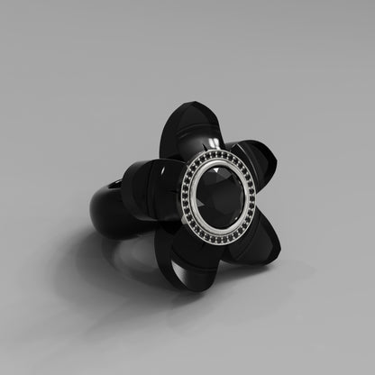 Noir Diamond 5 Petal Bloom Ring - Mark Gold