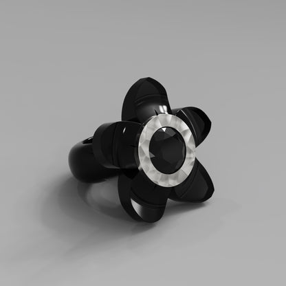 Noir Hammered 5 Petal Bloom Ring - Mark Gold