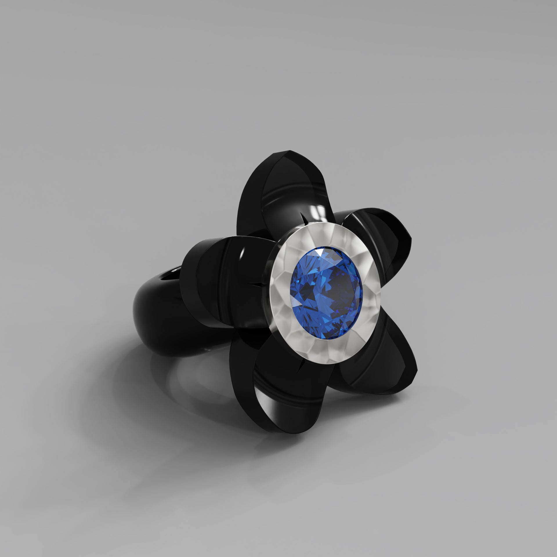 Noir Hammered 5 Petal Bloom Ring - Mark Gold