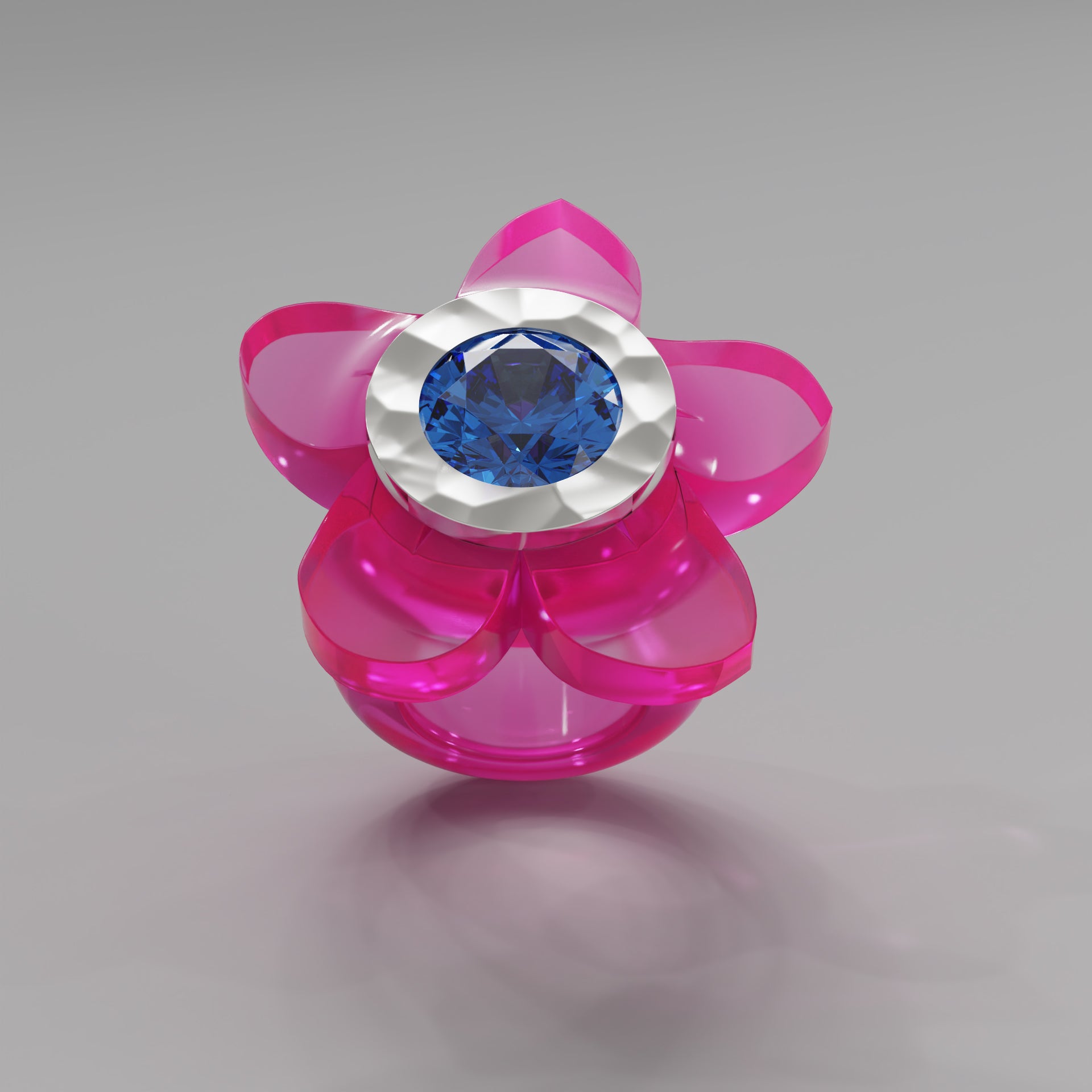 Hot Pink Hammered 5 Petal Bloom Ring - Mark Gold