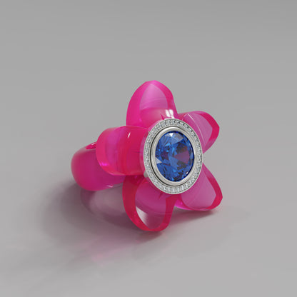 Hot Pink Diamond 5 Petal Bloom Ring - Mark Gold