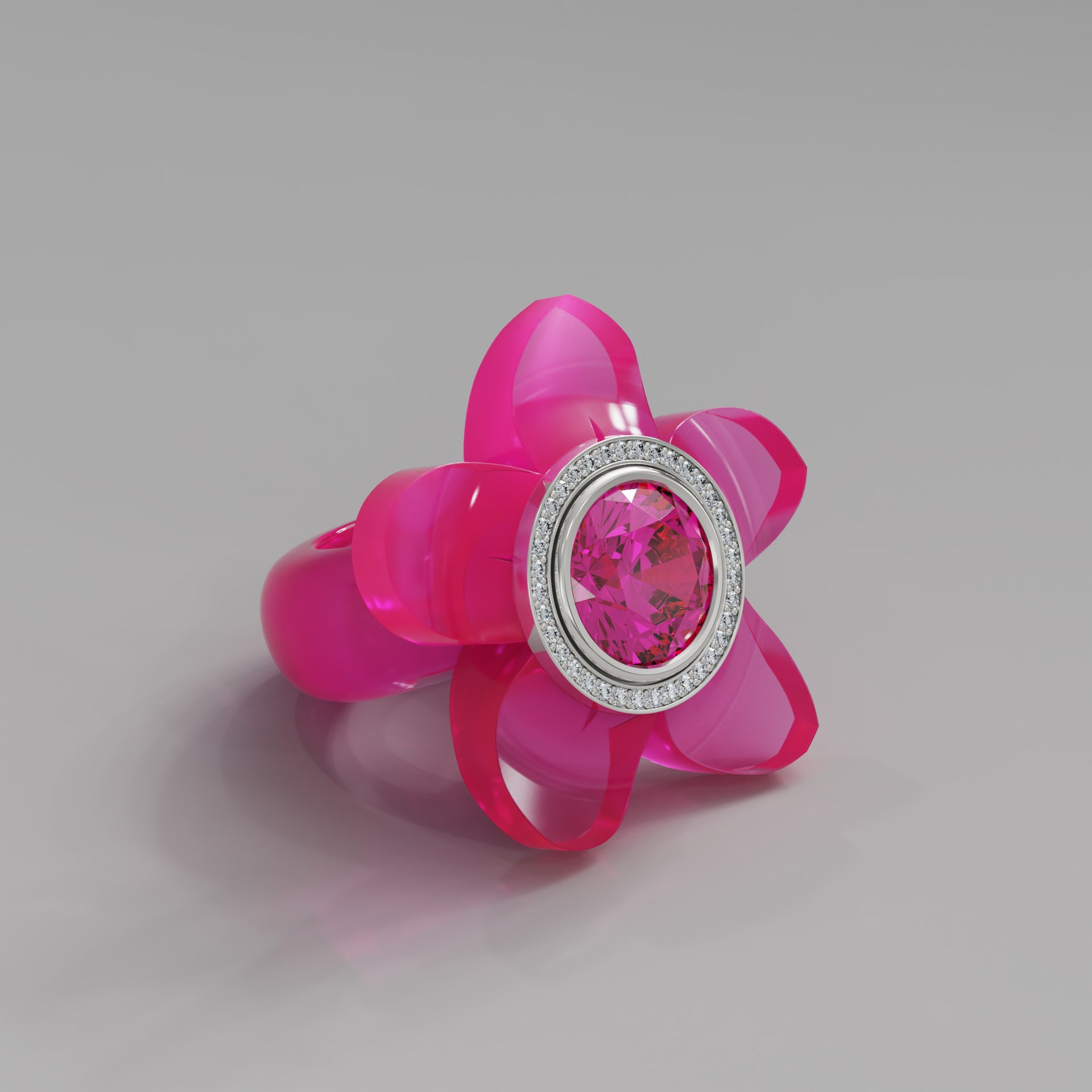 Hot Pink Diamond 5 Petal Bloom Ring - Mark Gold