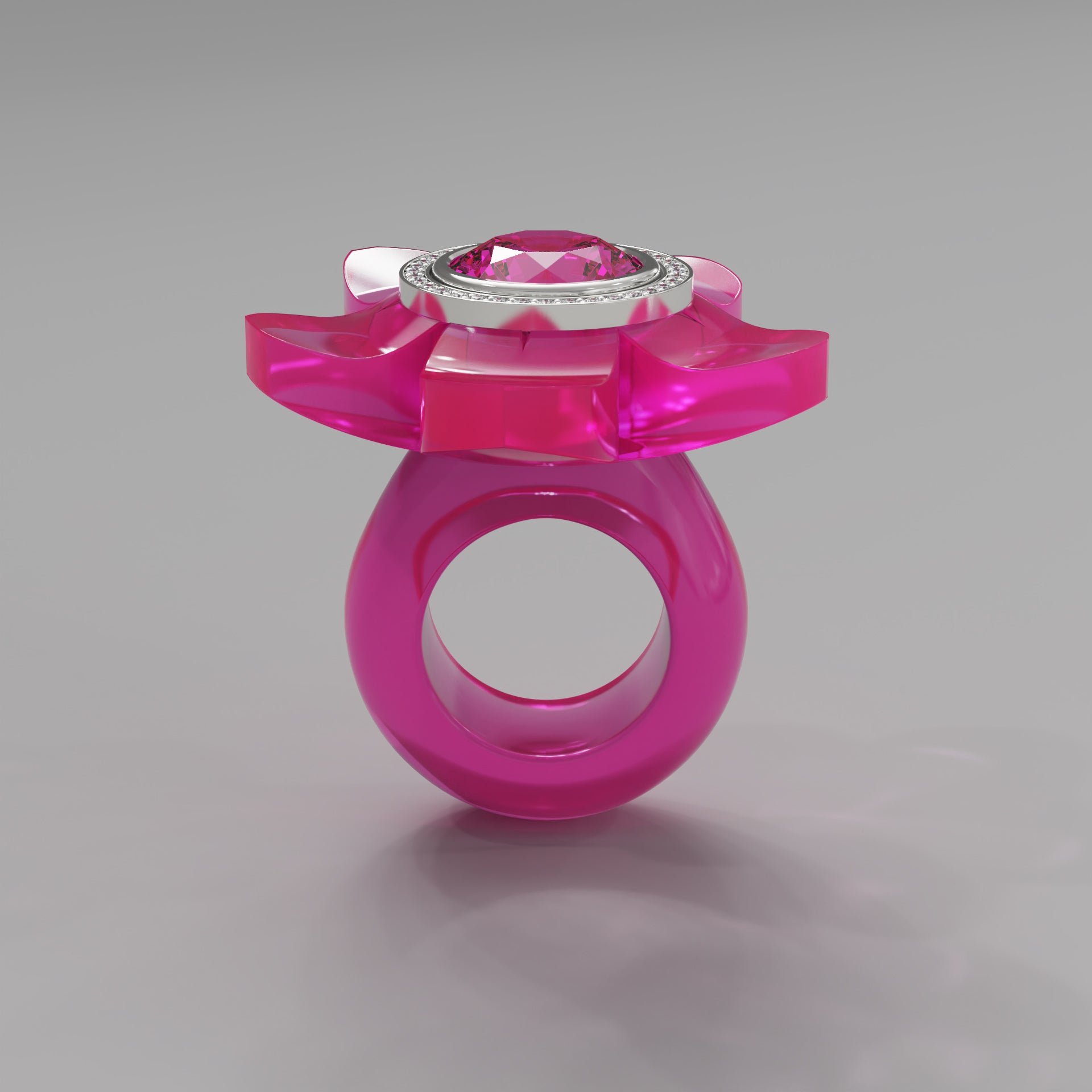 Hot Pink Diamond 5 Petal Bloom Ring - Mark Gold