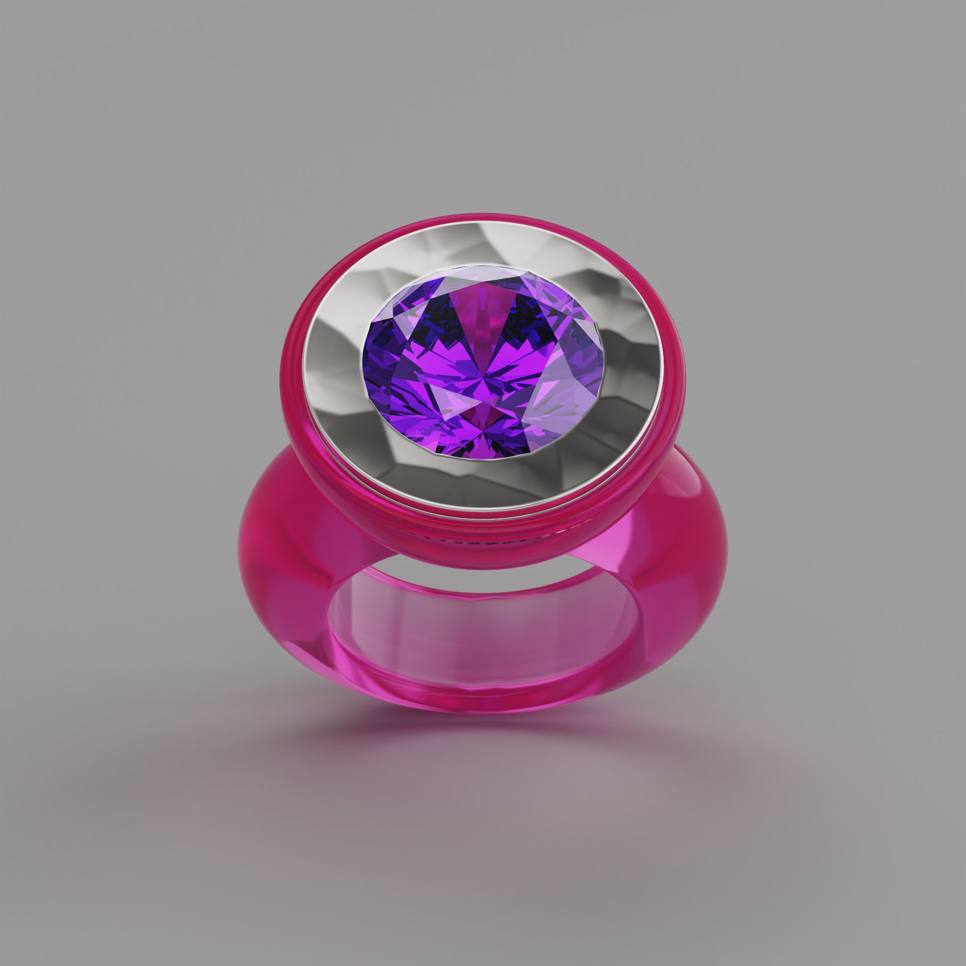 Hot Pink Hammered Bespoke Cocktail Ring - Mark Gold