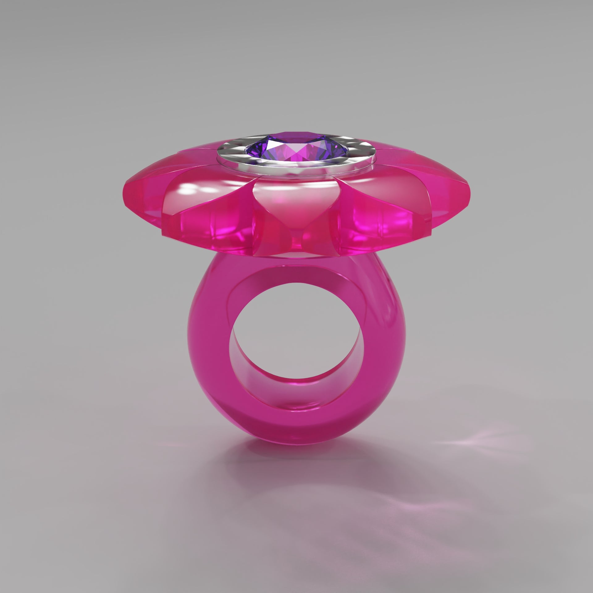 Hot Pink Hammered 8 Petal Bloom Ring - Mark Gold