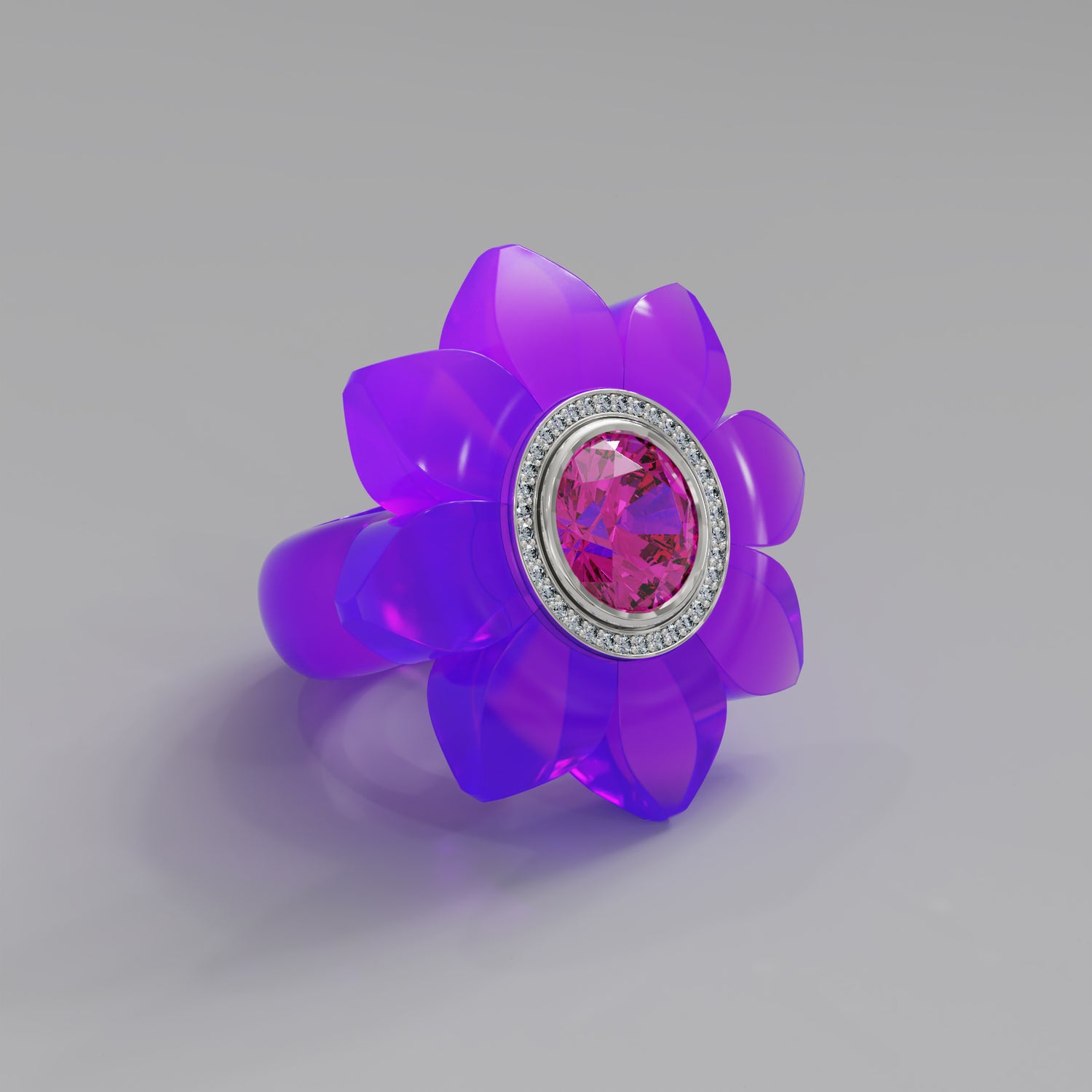 Purple Diamond Bespoke Bloom Ring - Mark Gold