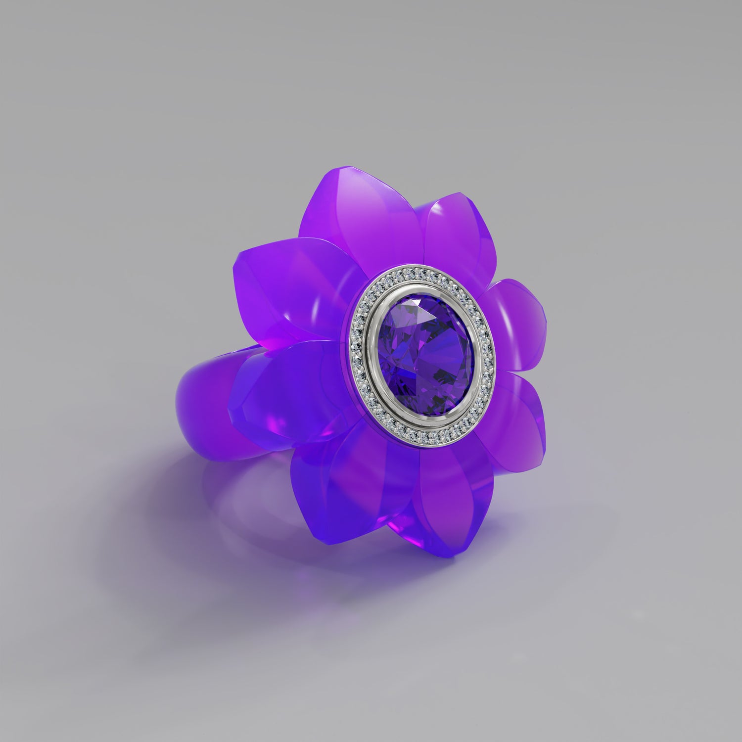 Purple Diamond Bespoke Bloom Ring - Mark Gold