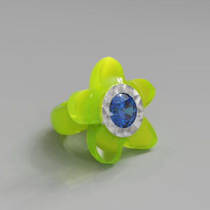 Acid Yellow Hammered 5 Petal Bloom Ring - Mark Gold