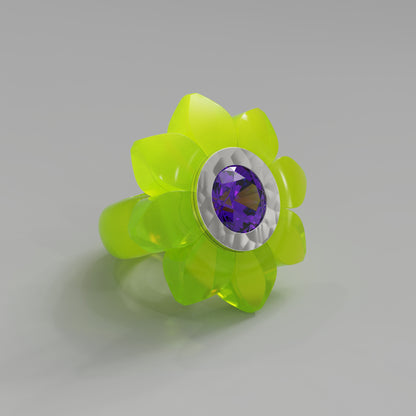 Acid Yellow Hammered Bespoke Bloom Ring - Mark Gold